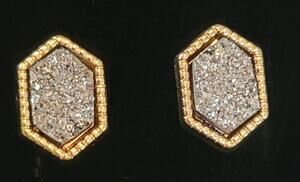 Crystal Druzy Earrings Post Back Gold Framed NEW